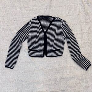 Tart Navy & White Striped Cardigan Women’s Small Preppy Academia Knit Sweater